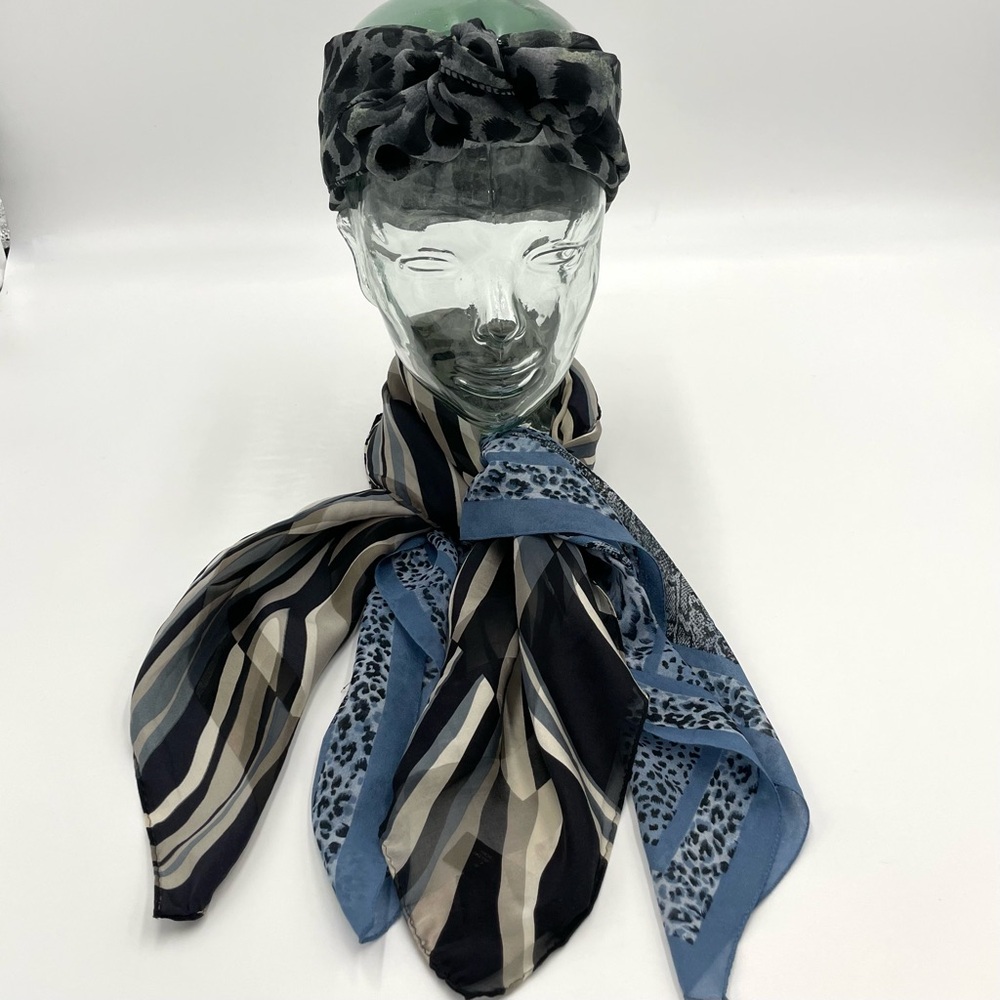 Vintage‎ Animal Print Scarves Set of Three Leopard Zebra Tiger Snake Blue Black